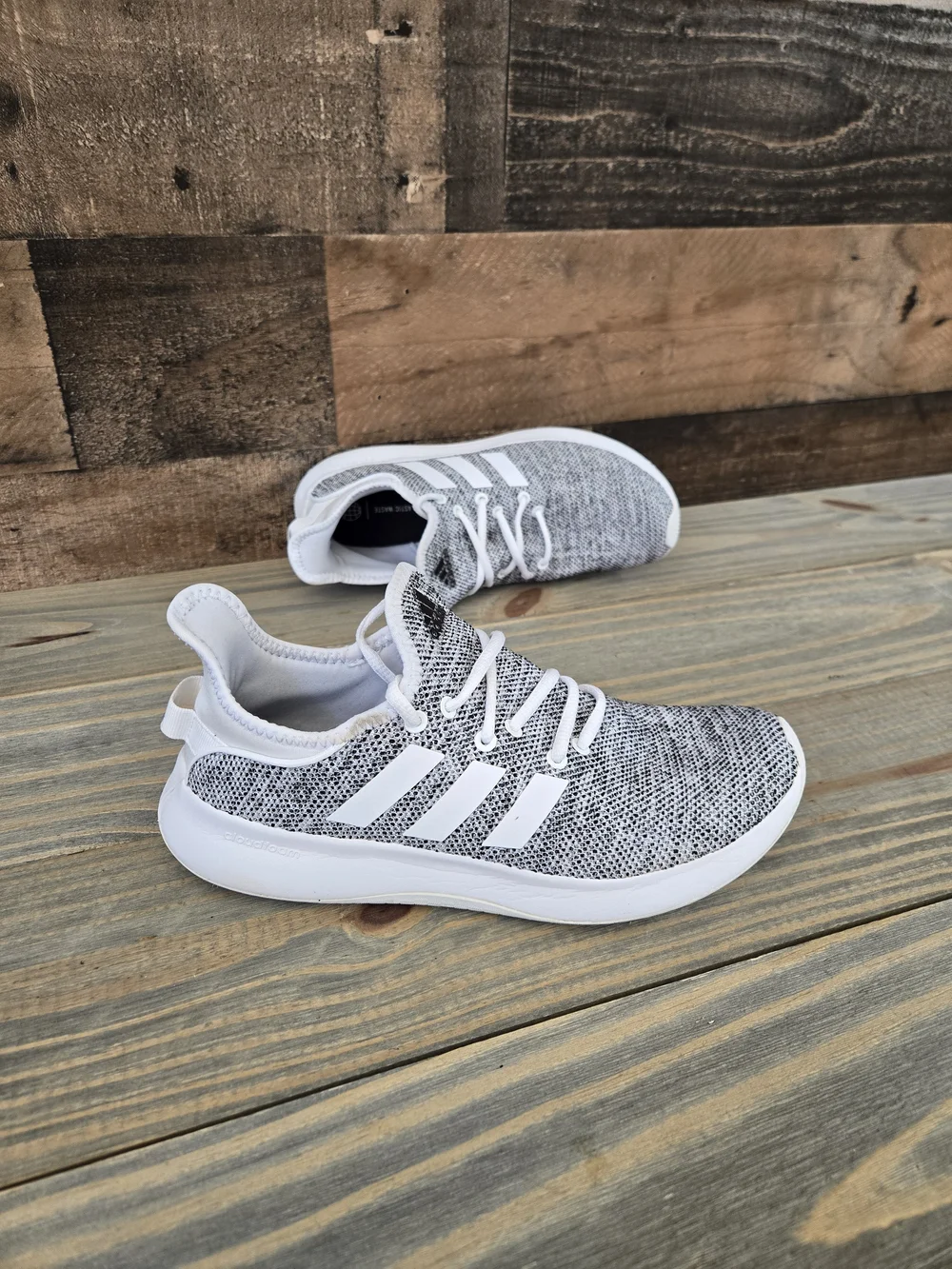 Adidas Cloudfoam Pure Athletic Sneakers IF3393 Cloud White/Core Black Women Sz 8